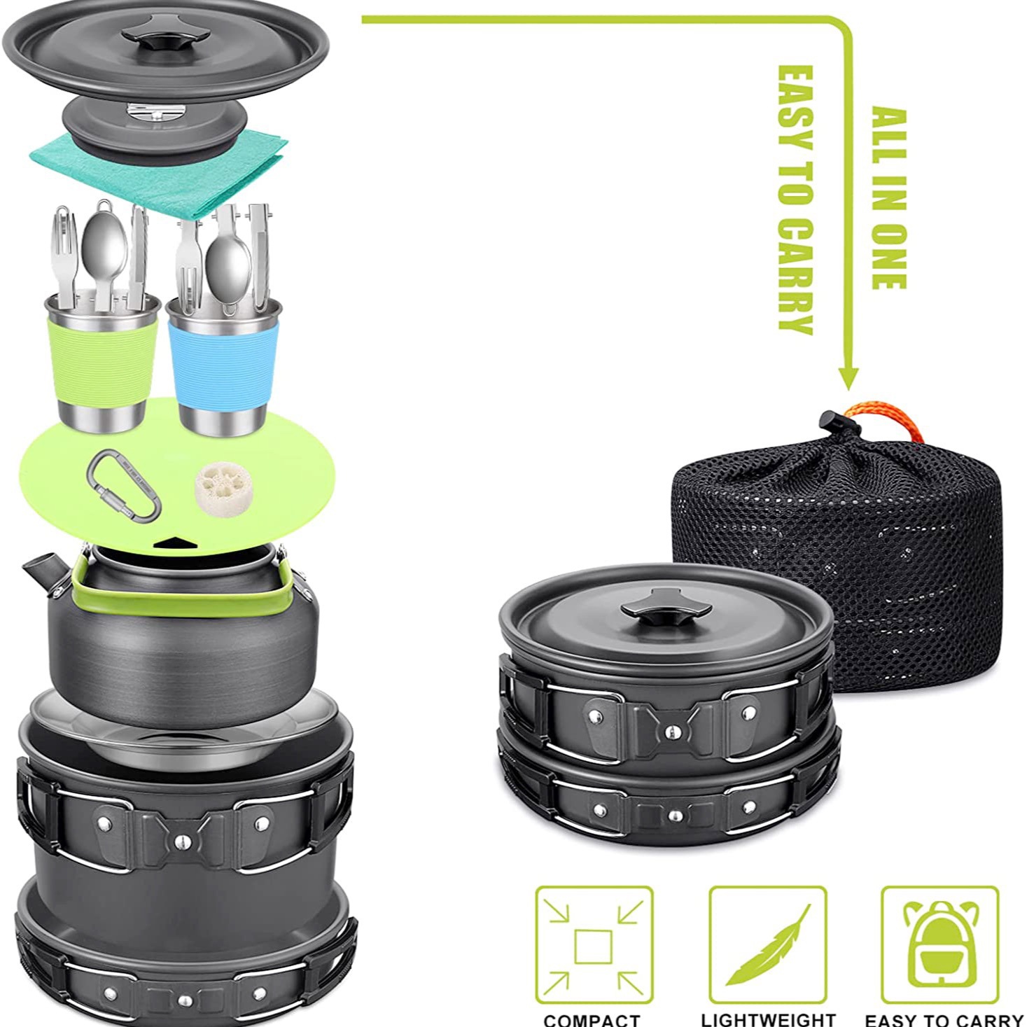 Camping Cooking Set With Kettle - Juego de Cocina para Acampar al