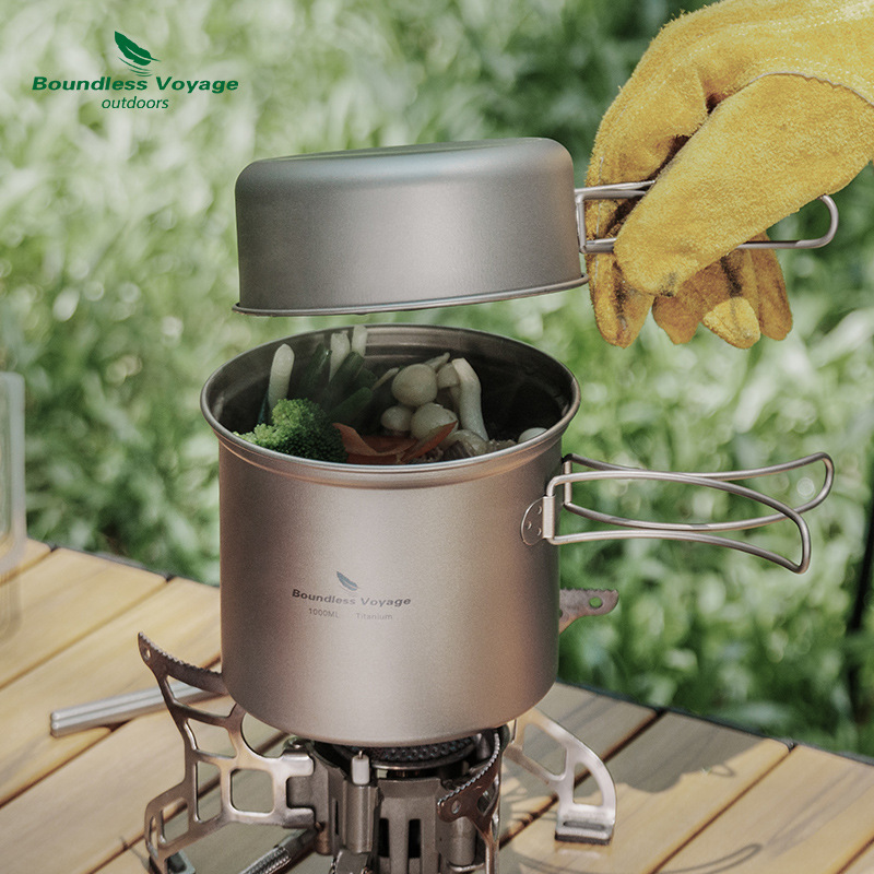 Camping Outdoor Cooking Set - Juego de Olla Plegable de Titanio
