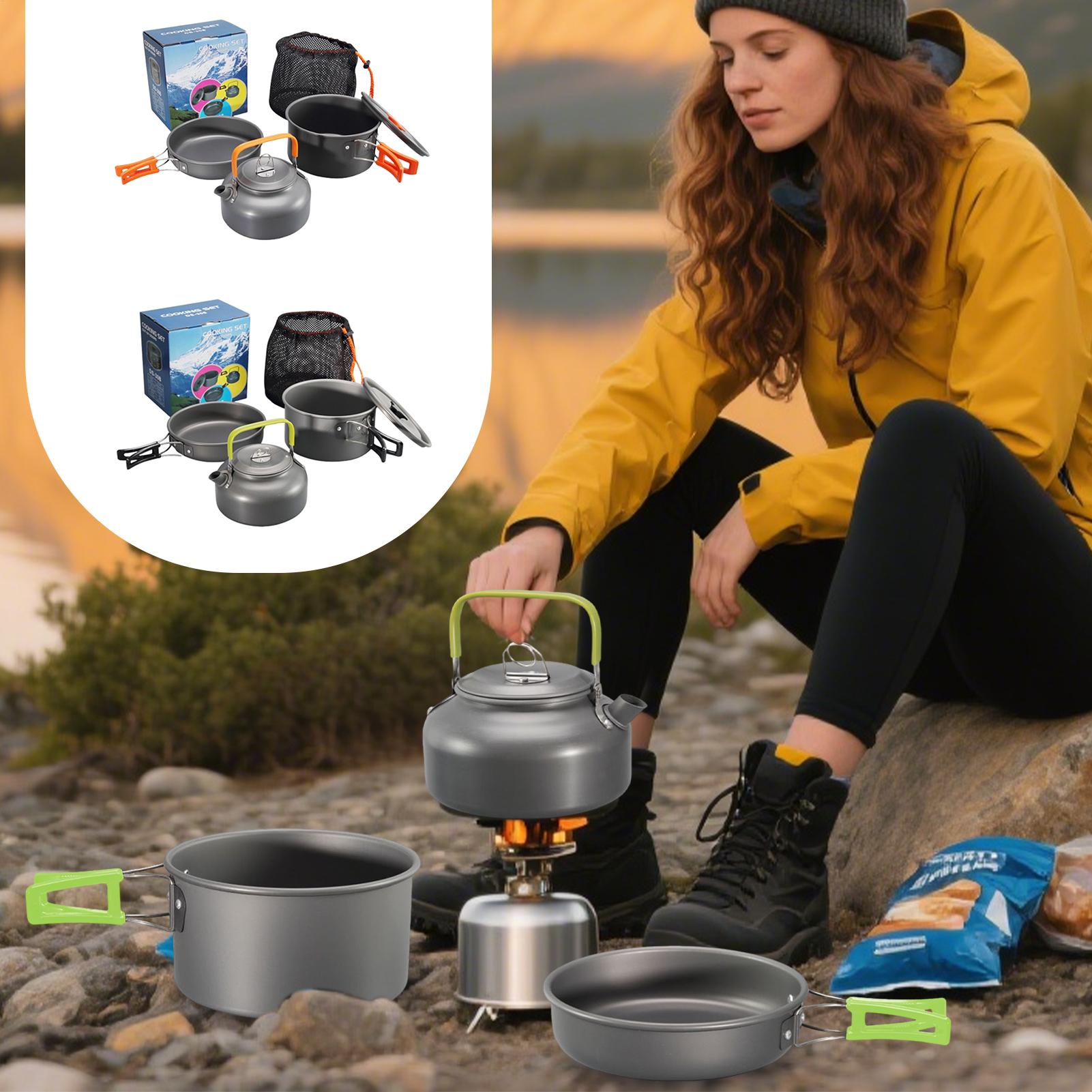 Camping Cooking Set With Kettle - Utensilios de cocina para acampar, juego