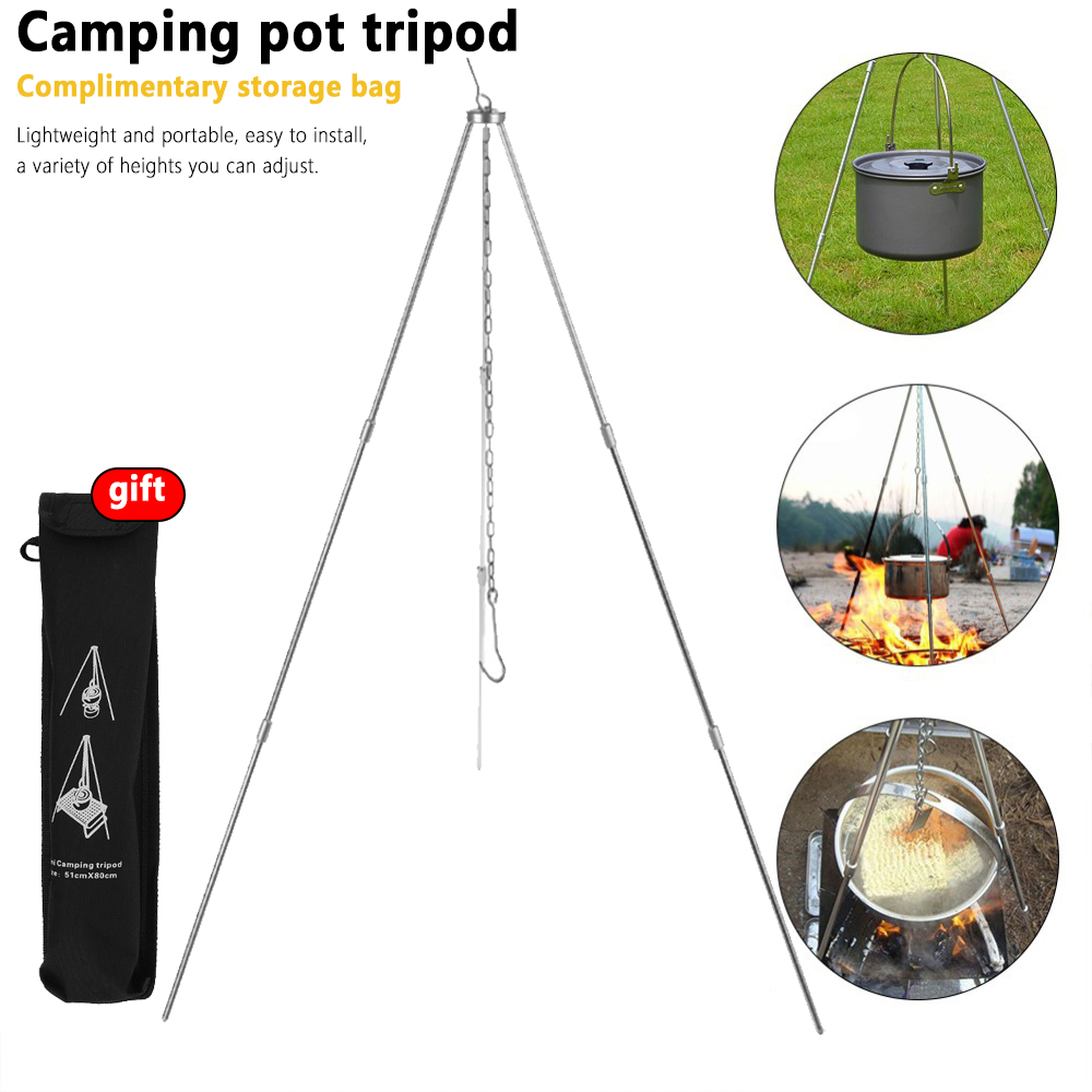 Trípode para fogata para acamp - Camping Cooking Pot Tripod reseña y precio